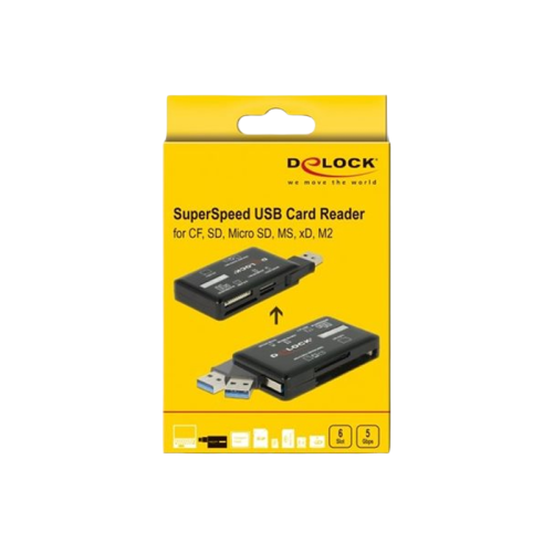 Delock SuperSpeed USB 5 Gbps Card Reader für CF / SD / Micro SD / MS / M2 / xD Speicherkarten